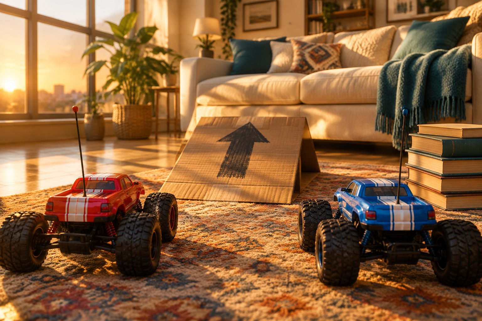 Two RC cars in a living room — play WheelMates on Steam